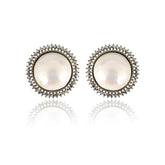 Luxor Silver Pearl Charm Stud Earrings