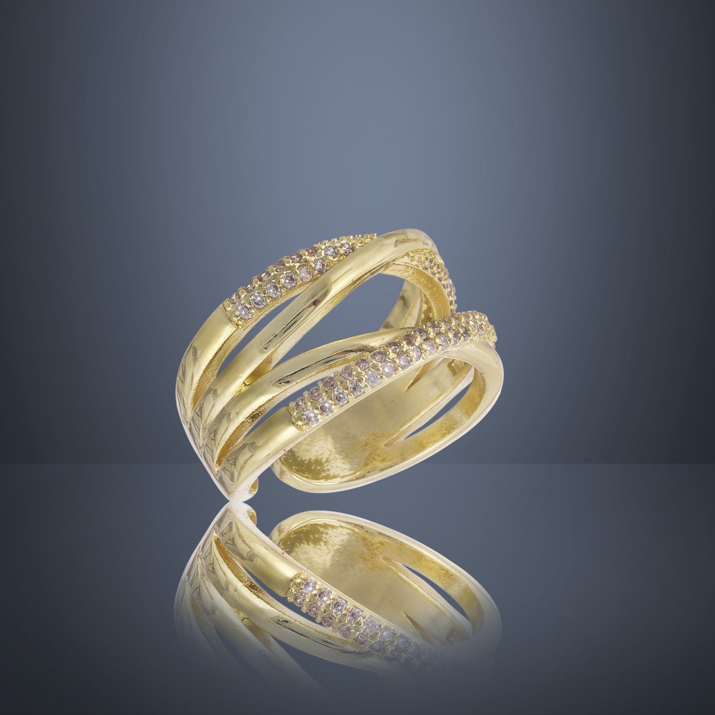 P-Nisa Premium Golden-Polish Dual Cross Design With Diamond Studded Fingering For Women and Girls