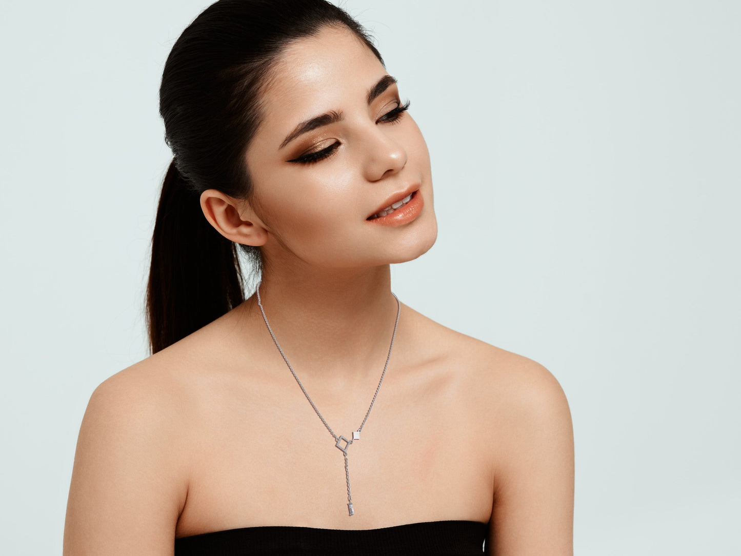 P-Nisa Premium Silver-Polish Solitare Rhombus Design With Diamond Studded Delicate Chain-Pendant For Women and Girls