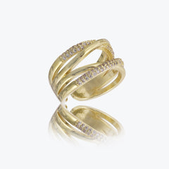Nisa Premium Golden-Polish Dual Cross Design With Diamond Studded Fingering For Women and Girls