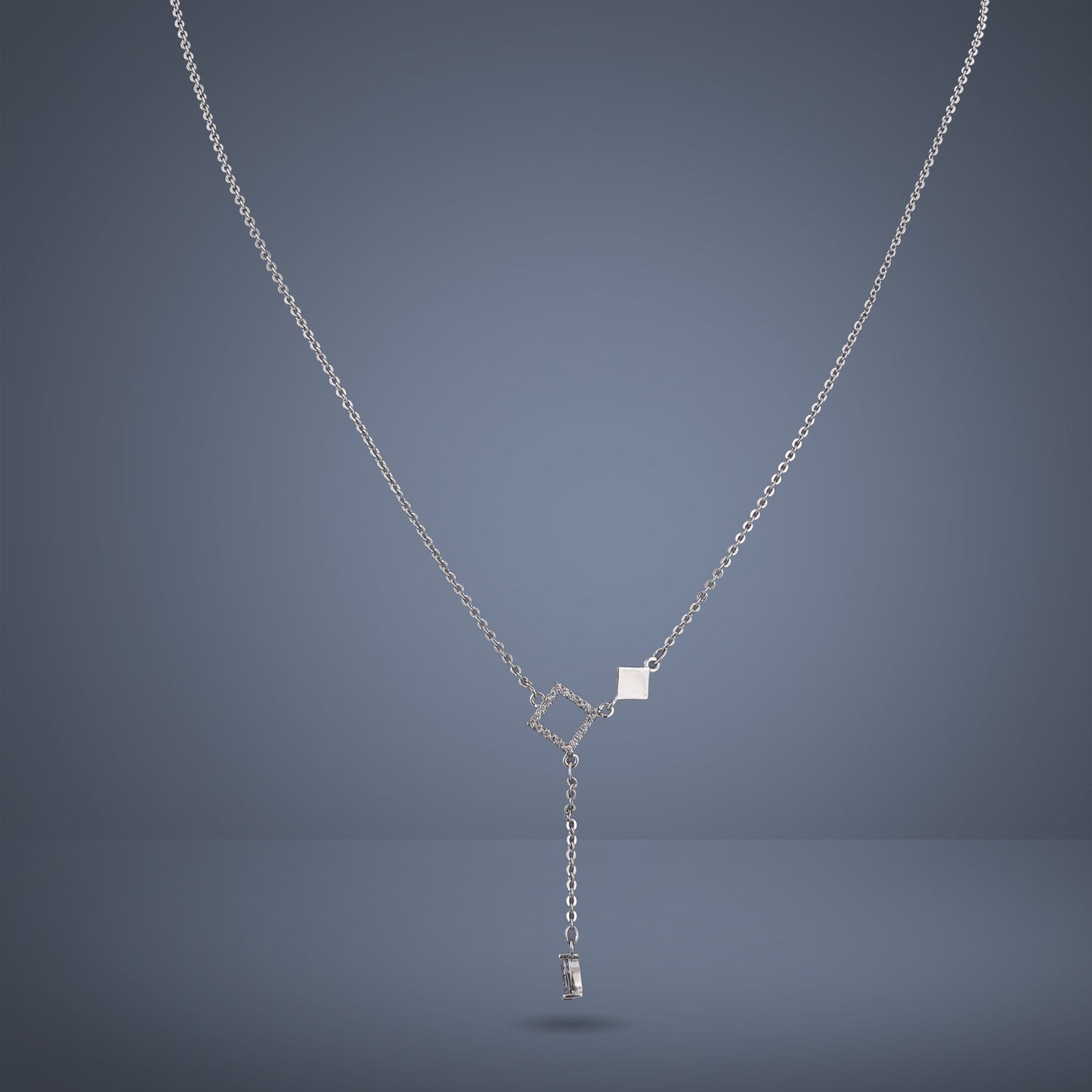 P-Nisa Premium Silver-Polish Solitare Rhombus Design With Diamond Studded Delicate Chain-Pendant For Women and Girls