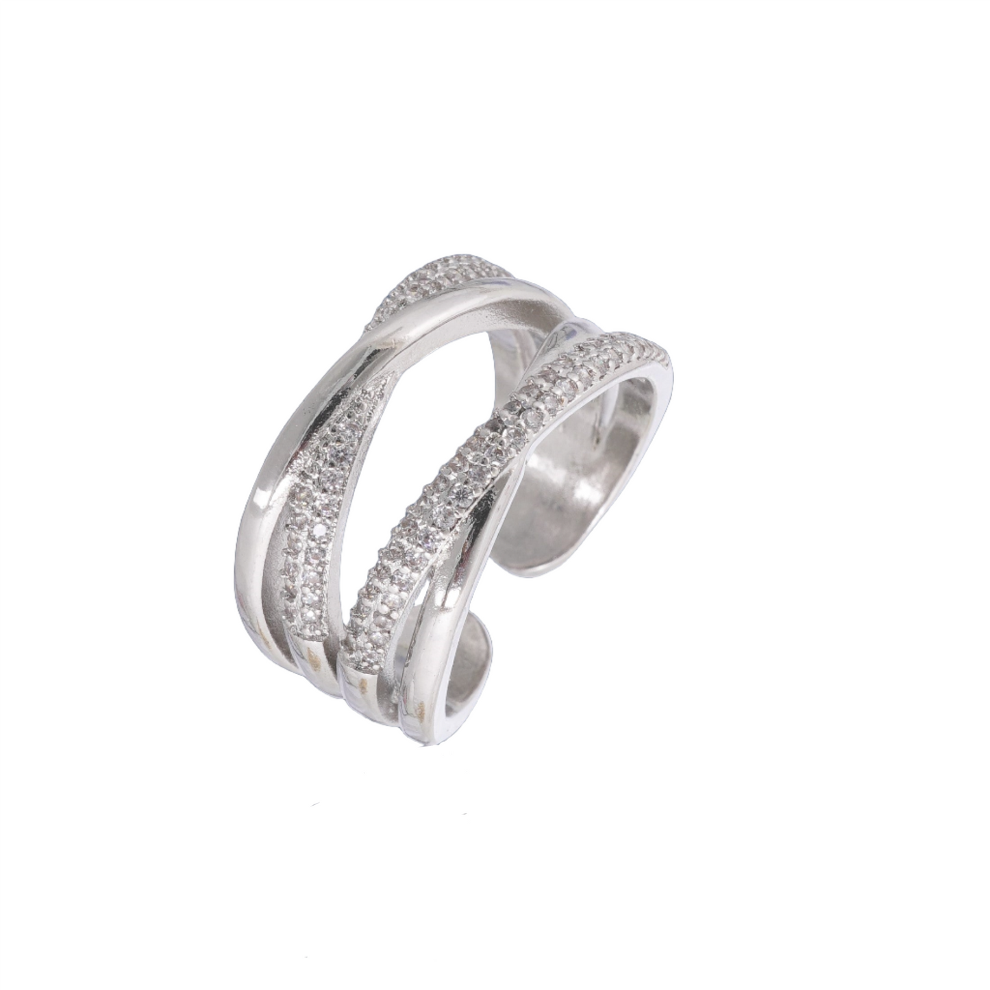 P-Nisa Premium Silver-Polish Dual Cross Design With Diamond Studded Fingering For Women and Girls