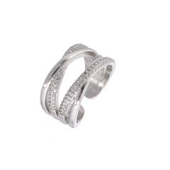 Nisa Premium Silver-Polish Dual Cross Design With Diamond Studded Fingering For Women and Girls