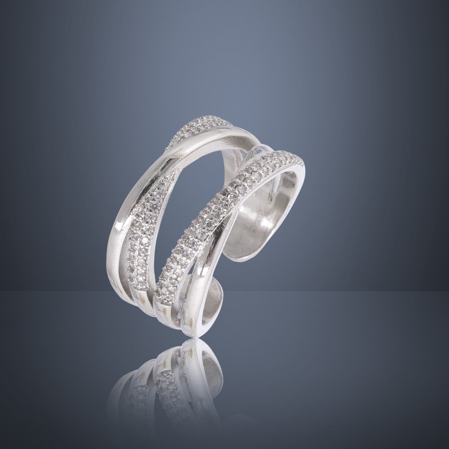 P-Nisa Premium Silver-Polish Dual Cross Design With Diamond Studded Fingering For Women and Girls