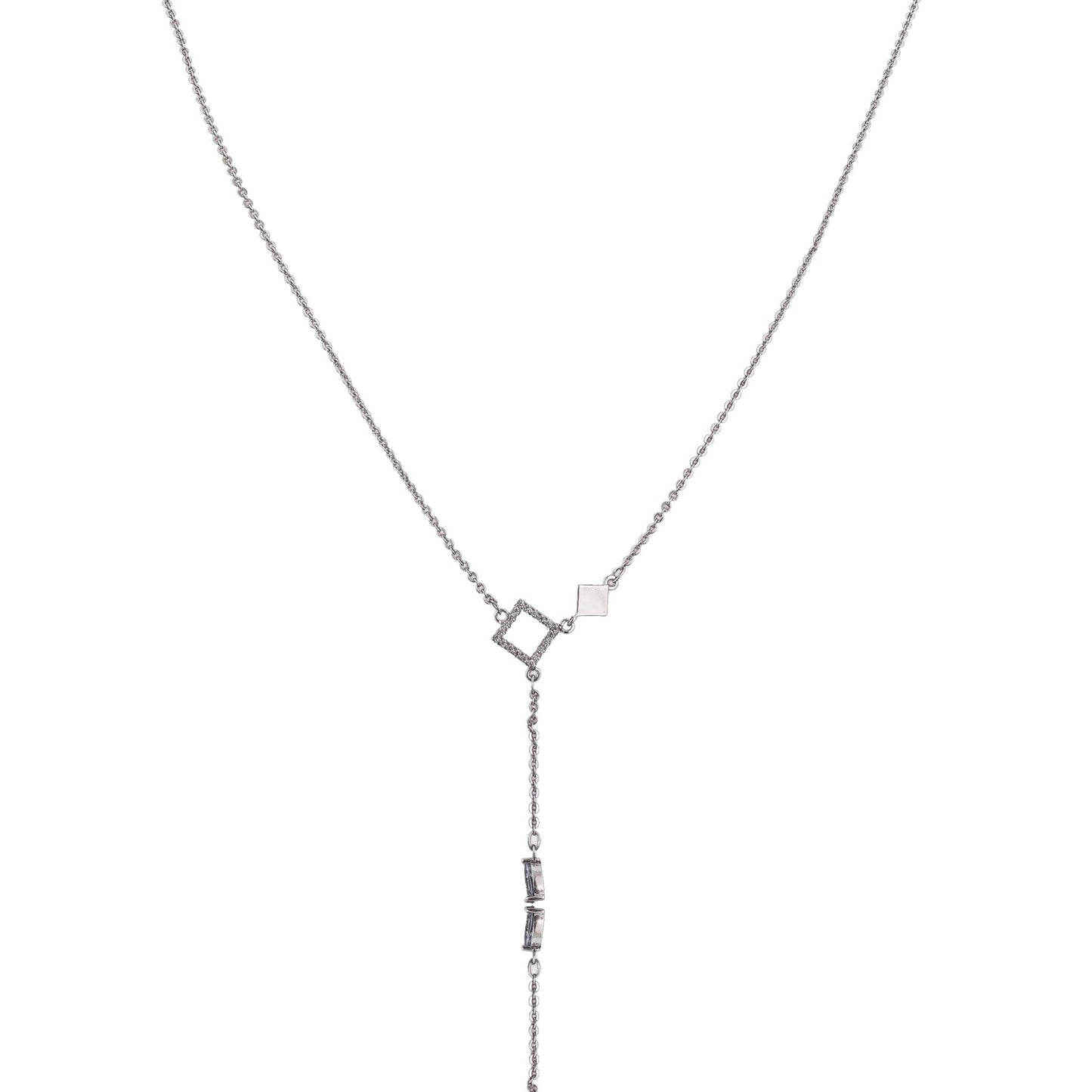 P-Nisa Premium Silver-Polish Solitare Rhombus Design With Diamond Studded Delicate Chain-Pendant For Women and Girls