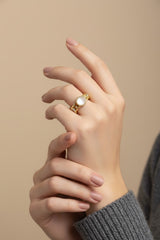 Nisa Premium Golden-Polish Chain Stiff Design With White Pearl Fingering For Women and Girls