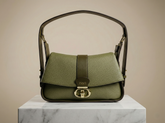 Nisa Signature Olive Shoulder Bag with Gold Accents