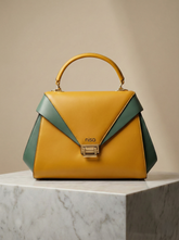Nisa Geometric Color-Block Satchel Bag – Mustard & Teal