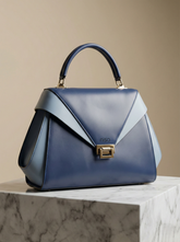 Nisa Dual-Tone Geometric Satchel Bag – Navy & Sky
