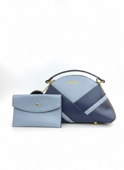 Nisa Blue Tri-Tone Azure Satchel Bag & Wallet Set