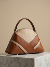 Nisa Dual-Tone Geometric Hand bag Set – Tan & Beige