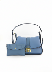 Nisa Signature Sky Blue Shoulder Bag with Gold Accents