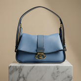 Nisa Signature Sky Blue Shoulder Bag with Gold Accents
