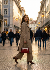 Nisa Duo-Tone Satchel Bag & Wallet Set – Cream & Terracotta