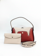 Nisa Duo-Tone Satchel Bag & Wallet Set – Cream & Terracotta