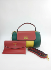 Nisa Color-Block Barrel Bag Set - Bold Red, Green, and Yellow
