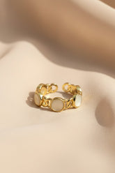 Nisa Premium Golden-Polish Chain Stiff Design With White Pearl Fingering For Women and Girls