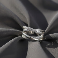 Nisa Premium Silver-Polish Dual Cross Design With Diamond Studded Fingering For Women and Girls