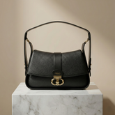 Nisa Signature Charcoal Black Shoulder Bag with Gold Accents