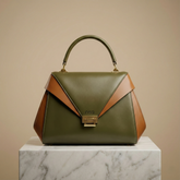 Nisa Olive & Tan Structured Satchel Bag