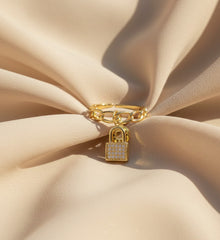 Nisa Premium Golden-Polish Too Delicate Lock & Key Design With Diamonds Studded Fingering For Women and Girls