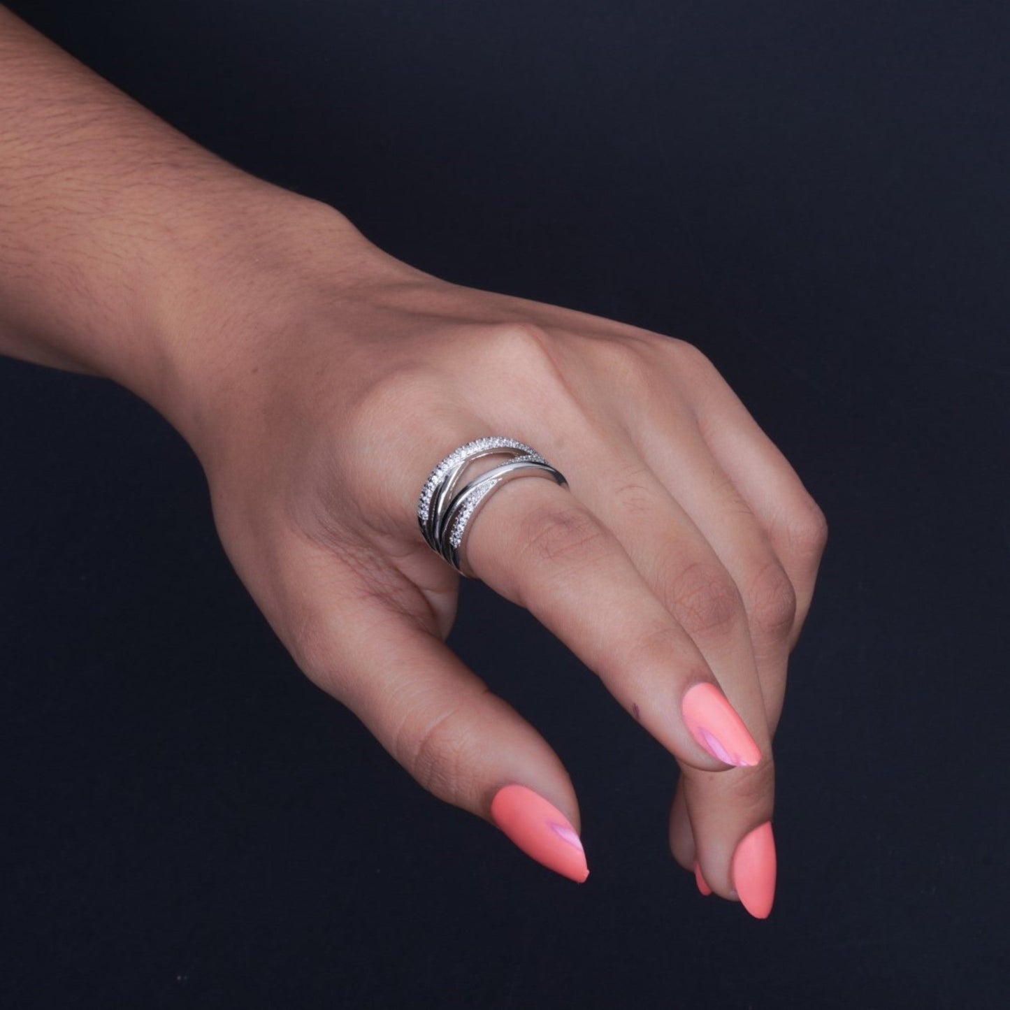 P-Nisa Premium Silver-Polish Dual Cross Design With Diamond Studded Fingering For Women and Girls