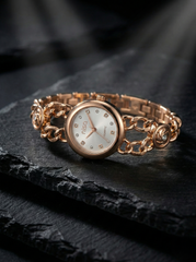 Nisa Elegant Rose Gold Chain-Link Women's Watch