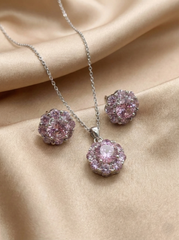Crystal Floral Pendant Set – Silver Finish