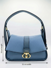 Nisa Signature Sky Blue Shoulder Bag with Gold Accents