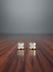 Stainless Steel Rose Gold White Clover Earrings.