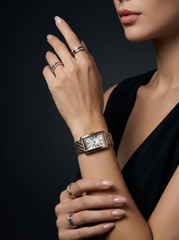 Nisa Double Tone Vintage Edition Ladies Watch – Rectangular Dial with Textured Belt