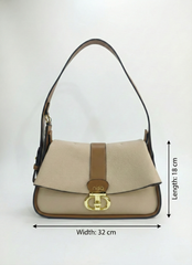 Nisa Signature Beige & Tan Shoulder Bag with Gold Accents