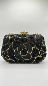 Nisa Black & Gold Beaded Evening Hand Purse