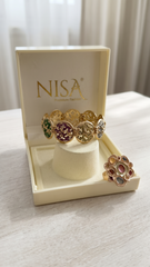 Nisa Pastel Enamel Oval Motif Bracelet & Statement Ring Combo