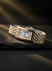 Nisa Double Tone Vintage Edition Ladies Watch – Rectangular Dial with Textured Belt