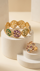 Nisa Pastel Enamel Oval Motif Bracelet & Statement Ring Combo
