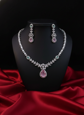 Pink & Mint Green AD Necklace & Earring Set