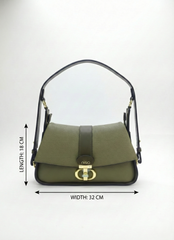 Nisa Signature Olive Shoulder Bag with Gold Accents