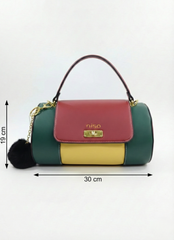 Nisa Color-Block Barrel Bag Set - Bold Red, Green, and Yellow