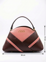 Nisa Geometric Color-Block Hand Bag Set – Coral & Mocha