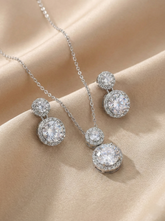 Radiant Silver-Tone American Diamond (AD) Pendant & Earrings Set