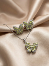 Silver-Toned Butterfly Pendant Set with American Diamonds (AD)