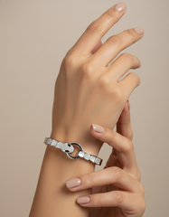 Nisa Premium Silver-Polish Snake Design With Diamond And White Pearl Studded Bracelet For Women and Girls