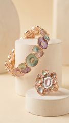 Nisa Artisan Pastel Glaze Textured Bracelet and Ring Jewelry Set