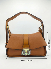 Nisa Signature Classic Tan Shoulder Bag with Gold Accents