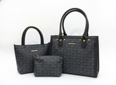 3-Pcs Combo Tote & Satchel Set - Midnight Charcoal Black