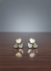 Stainless Steel Triple Heart White & Gold Studs