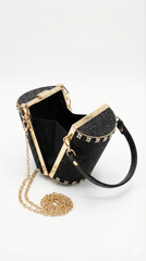 Nisa Midnight Black Crystal Cylinder Purse