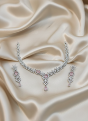Nisa Pink Tulip AD Necklace & Earring Set