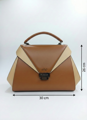 Nisa Dual-Tone Geometric Satchel Bag β Cognac & Cream